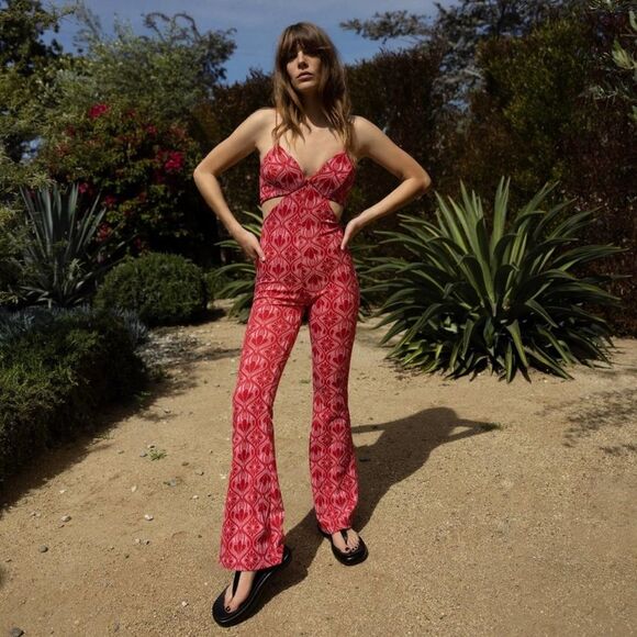 ZARA CUT OUT JACQUARD KNIT JUMPSUIT JACQUARD RED bloggers favorite size M - Picture 7 of 12